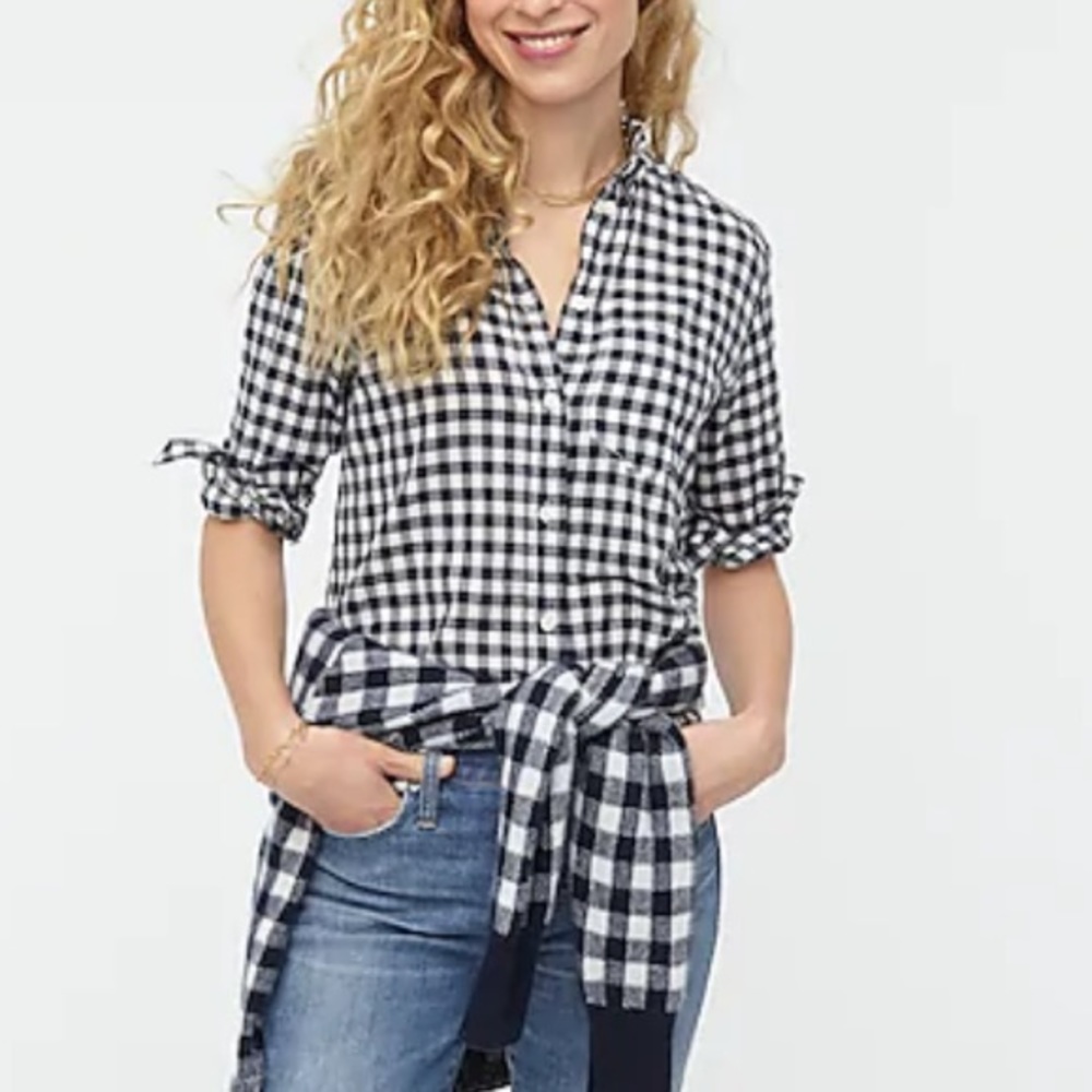 J Crew Boy Fit Gingham Black & White Top